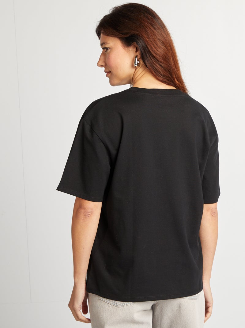 Camiseta oversize de cuello redondo negro - Kiabi