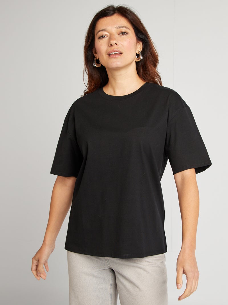 Camiseta oversize de cuello redondo negro - Kiabi