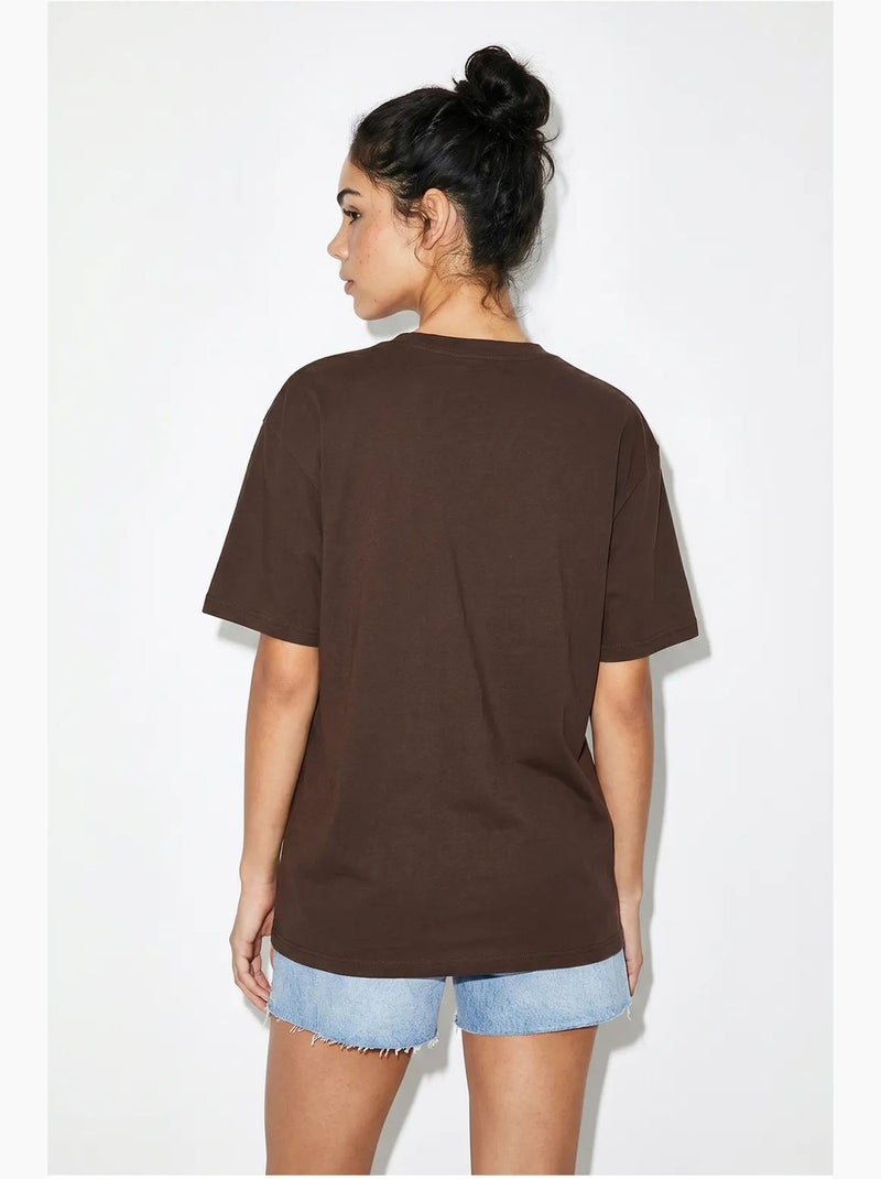 Camiseta oversize de jersey de algodón estampada lucci Marrón - Kiabi