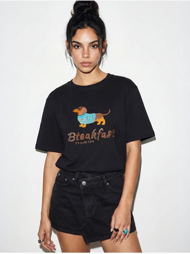 Camiseta oversize de jersey de algodón estampada lucci Negro - Kiabi
