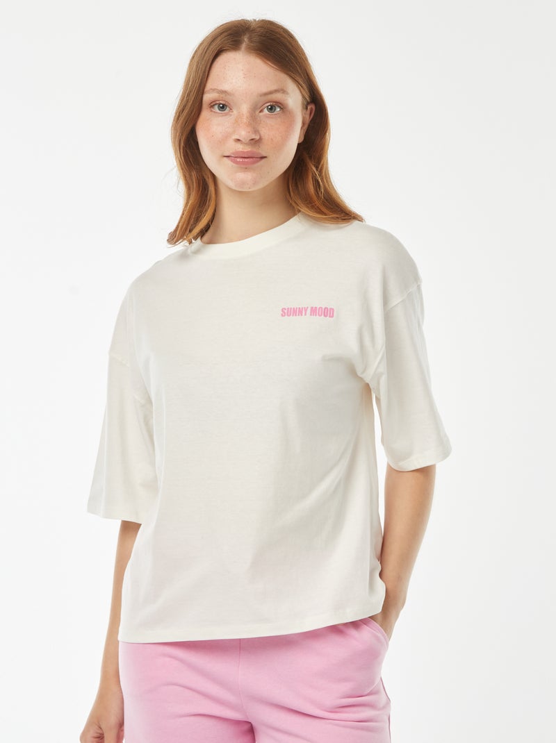 Camiseta oversize de manga corta estampada 'conchas' Blanco - Kiabi