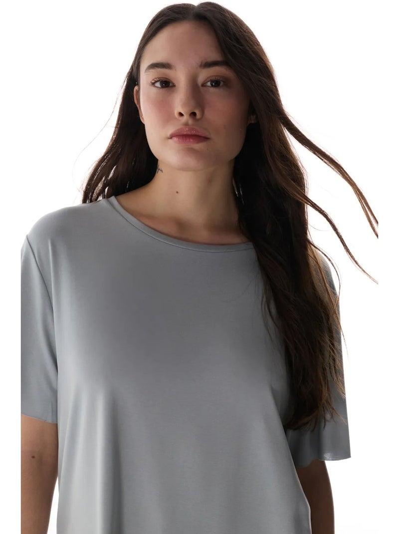 Camiseta oversize de modal con cuello redondo penti Gris claro - Kiabi