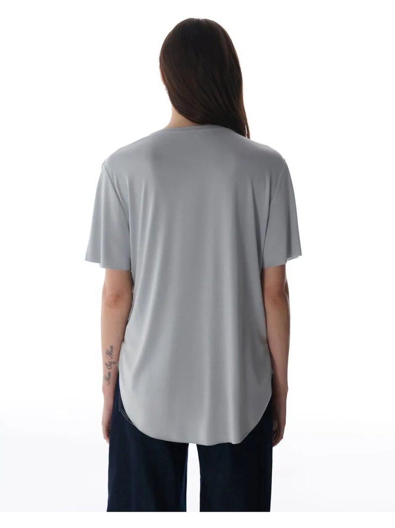 Camiseta oversize de modal con cuello redondo penti Gris claro - Kiabi