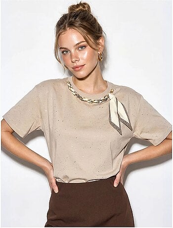 Camiseta oversize de punto jersey de algodón con cuello redondo lucci
