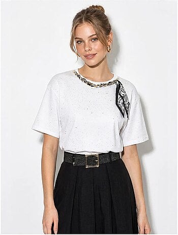 Camiseta oversize de punto jersey de algodón con cuello redondo lucci