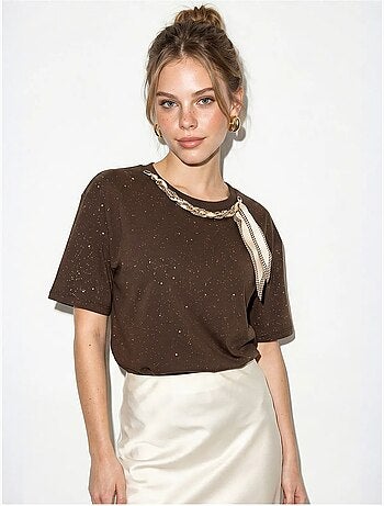 Camiseta oversize de punto jersey de algodón con cuello redondo lucci