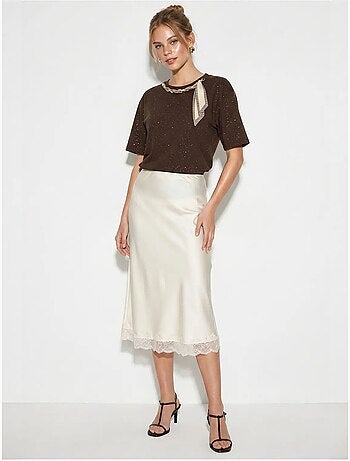 Camiseta oversize de punto jersey de algodón con cuello redondo lucci