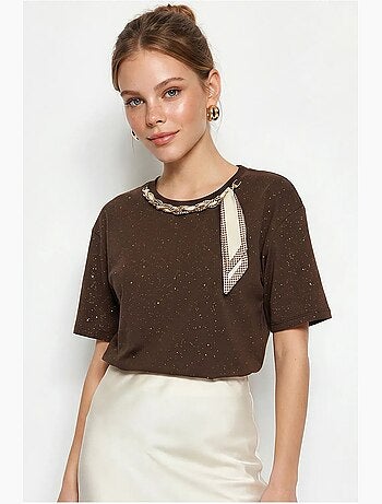 Camiseta oversize de punto jersey de algodón con cuello redondo lucci