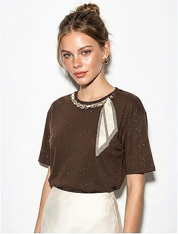 Camiseta oversize de punto jersey de algodón con cuello redondo lucci