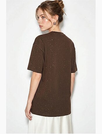 Camiseta oversize de punto jersey de algodón con cuello redondo lucci