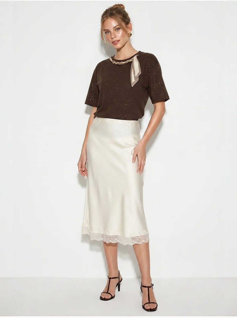 Camiseta oversize de punto jersey de algodón con cuello redondo lucci Marrón - Kiabi