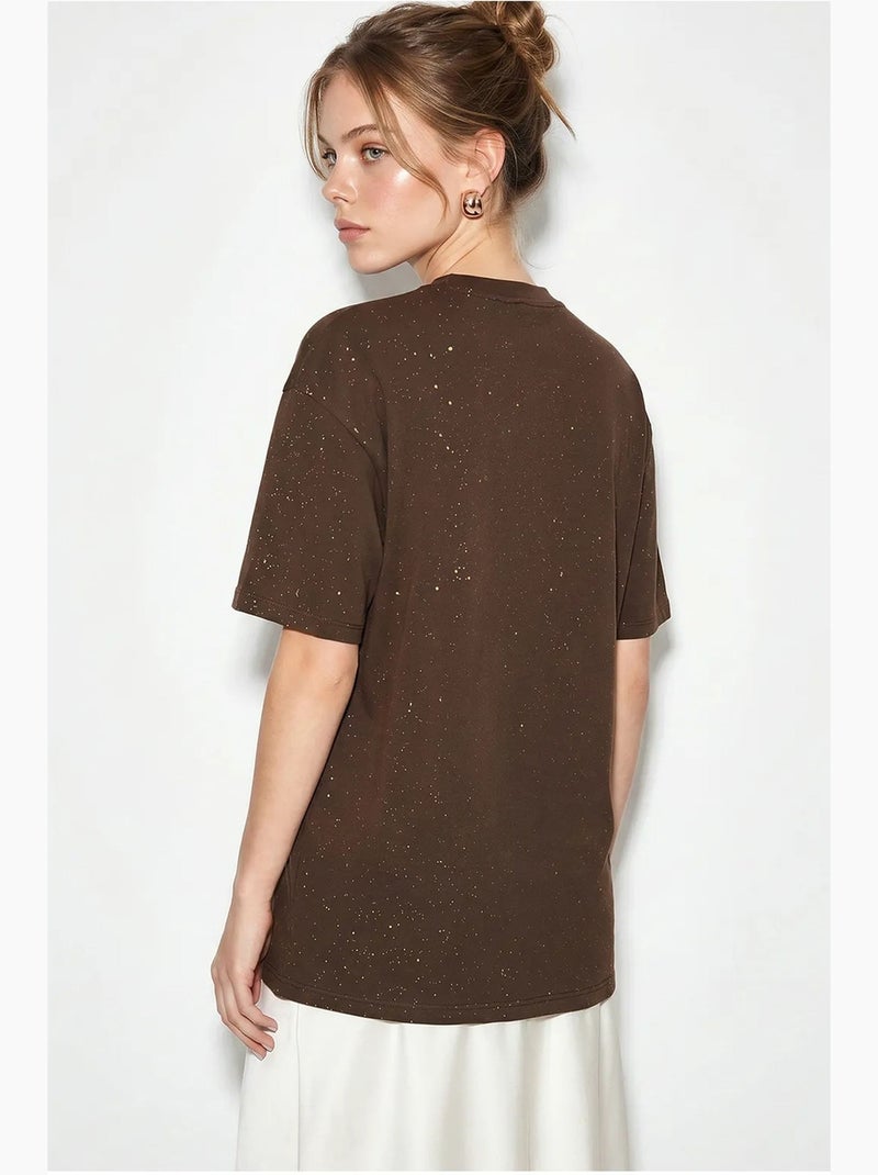 Camiseta oversize de punto jersey de algodón con cuello redondo lucci Marrón - Kiabi