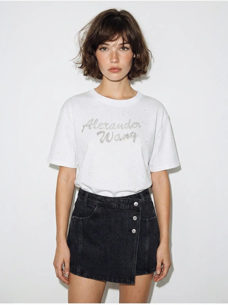 Camiseta oversize de punto jersey de algodón estampado lucci Blanco - Kiabi