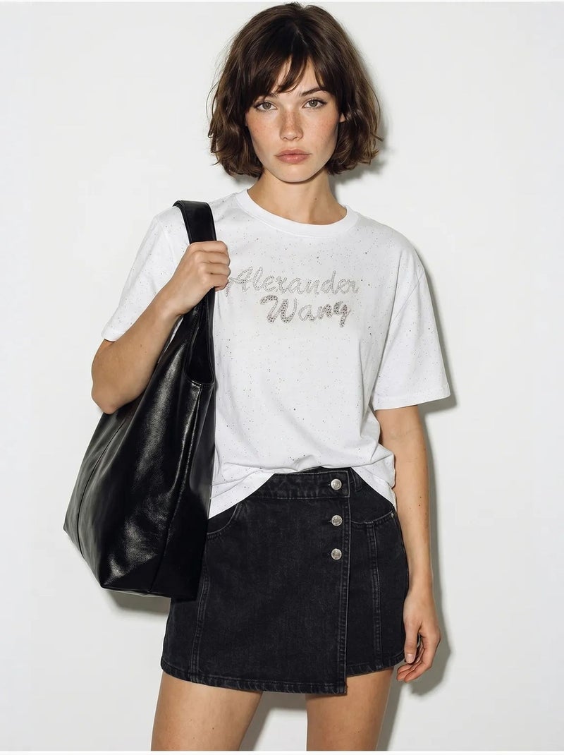 Camiseta oversize de punto jersey de algodón estampado lucci Blanco - Kiabi