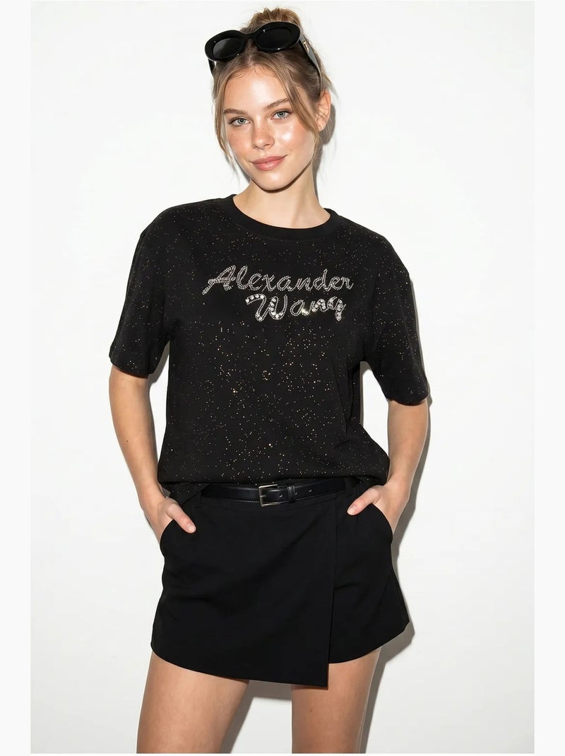 Camiseta oversize de punto jersey de algodón estampado lucci Negro - Kiabi