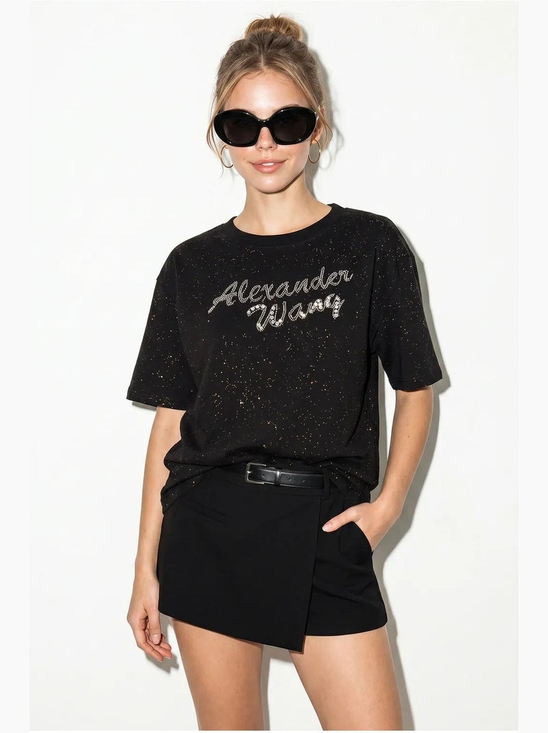 Camiseta oversize de punto jersey de algodón estampado lucci Negro - Kiabi