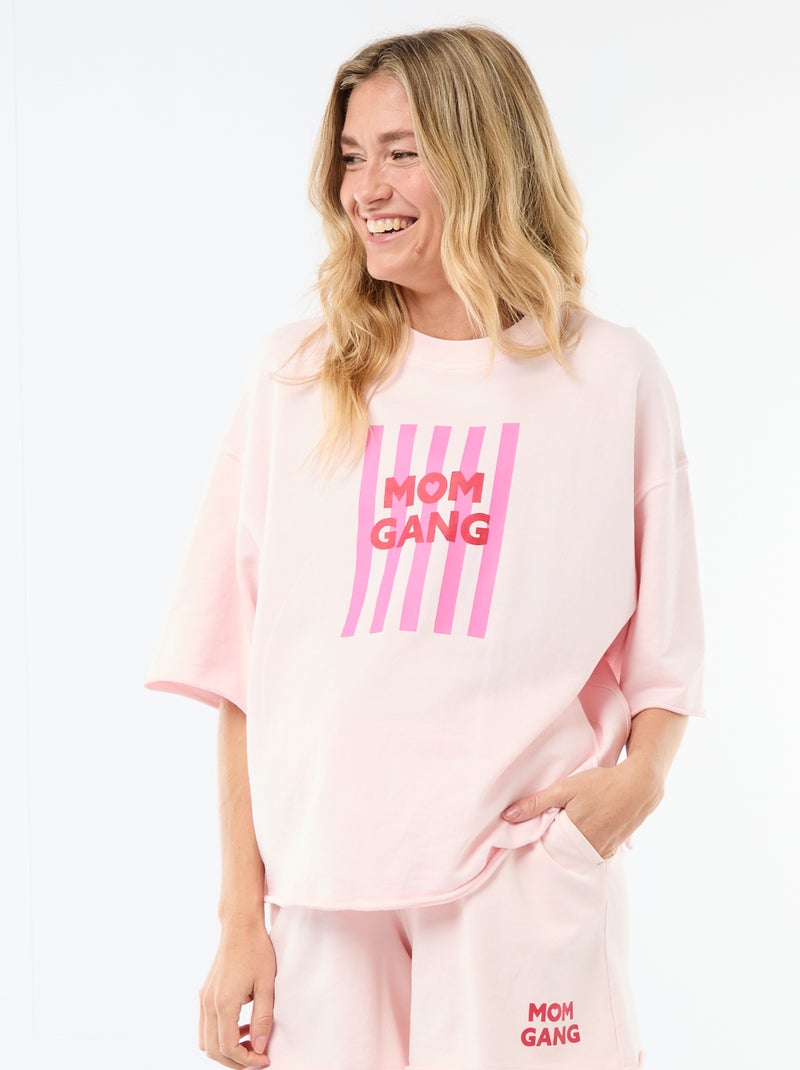 Camiseta oversize estampada de manga corta Rosa - Kiabi