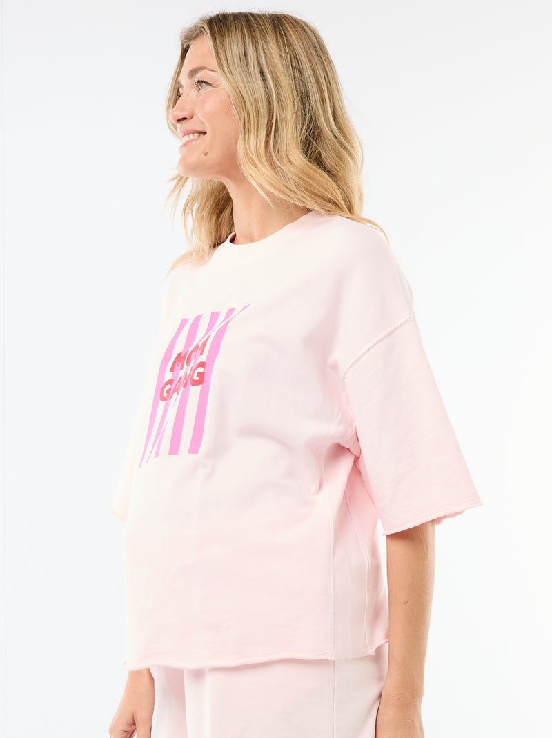 Camiseta oversize estampada de manga corta Rosa - Kiabi