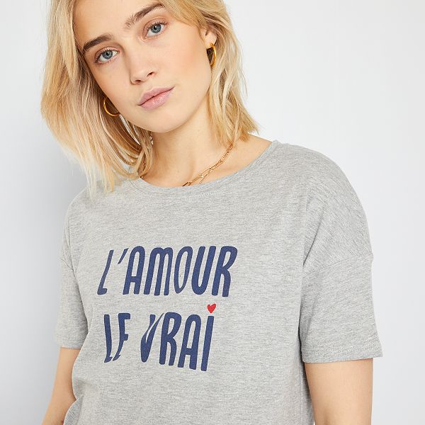 Camiseta oversize estampada Mujer talla 34 a 48 - GRIS - Kiabi - 6,00€