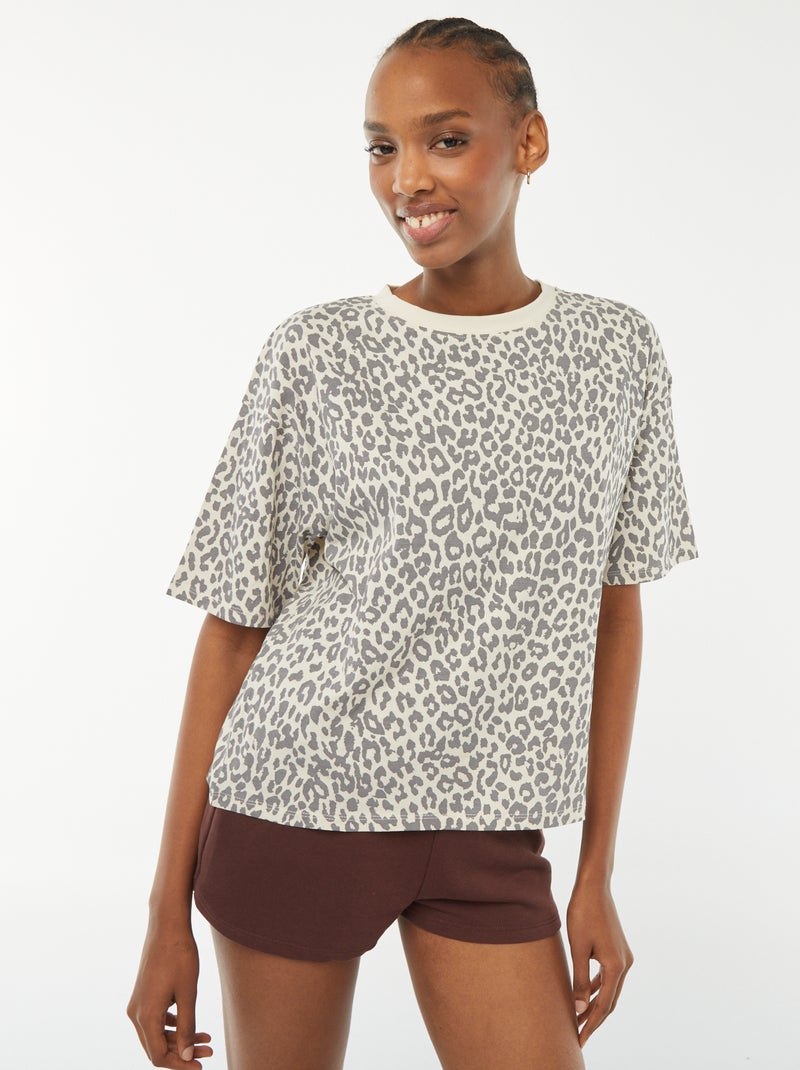Camiseta oversize estampado leopardo Gris - Kiabi
