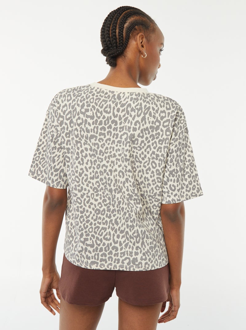 Camiseta oversize estampado leopardo Gris - Kiabi