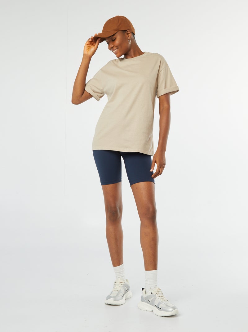 Camiseta oversize lisa de manga corta beige - Kiabi