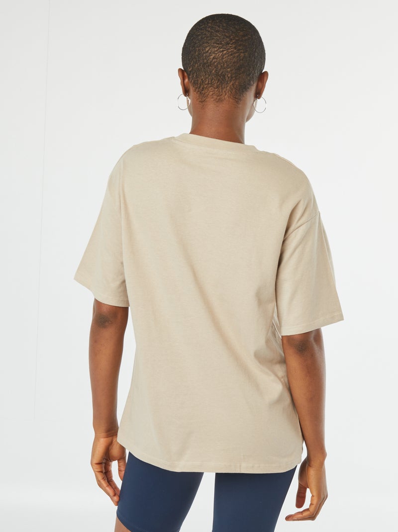 Camiseta oversize lisa de manga corta beige - Kiabi