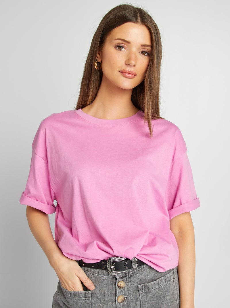 Camiseta oversize lisa de manga corta ROSA - Kiabi