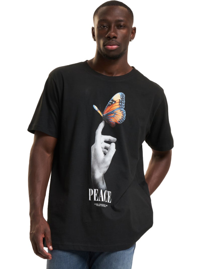 Camiseta peace diseño mariposa para hombre - mister tee Negro - Kiabi