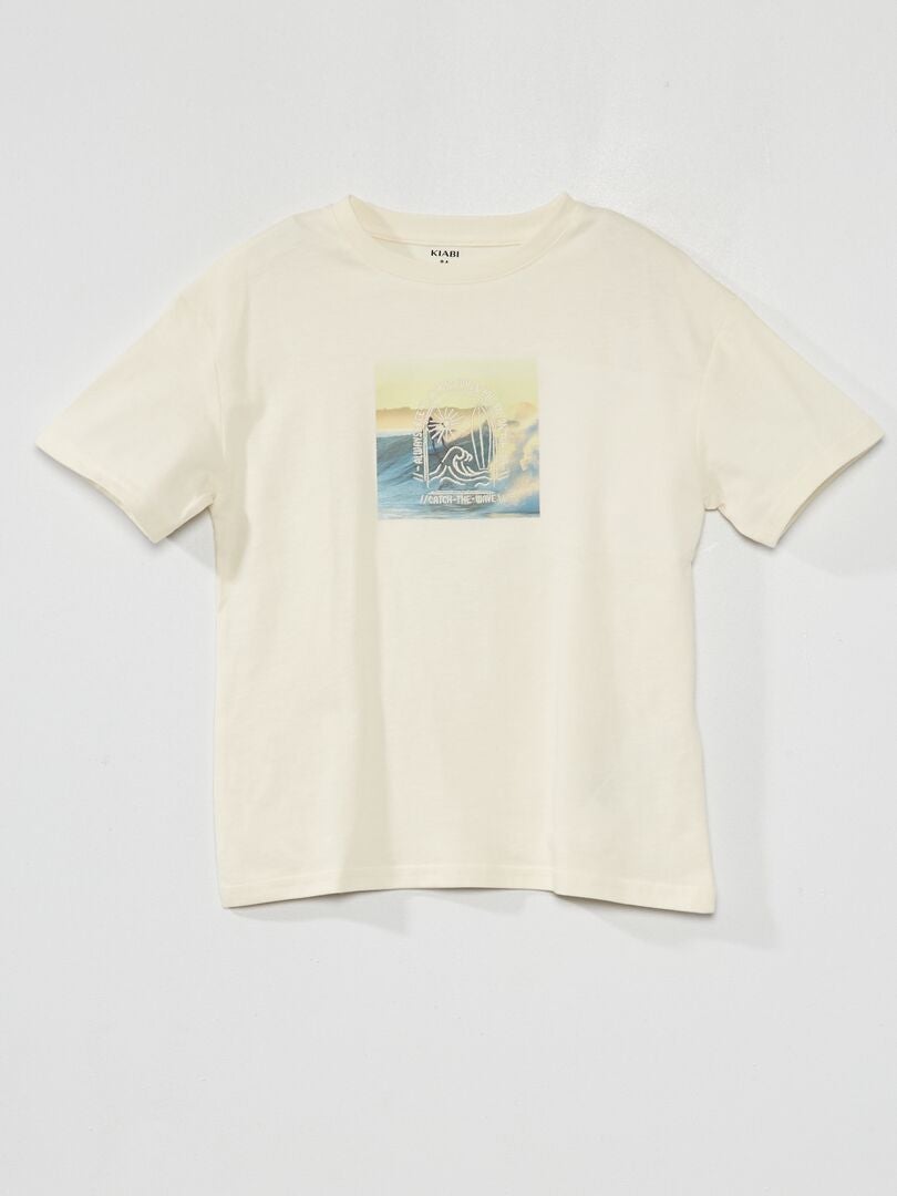 Camiseta photoprint con mensaje bordado BEIGE - Kiabi