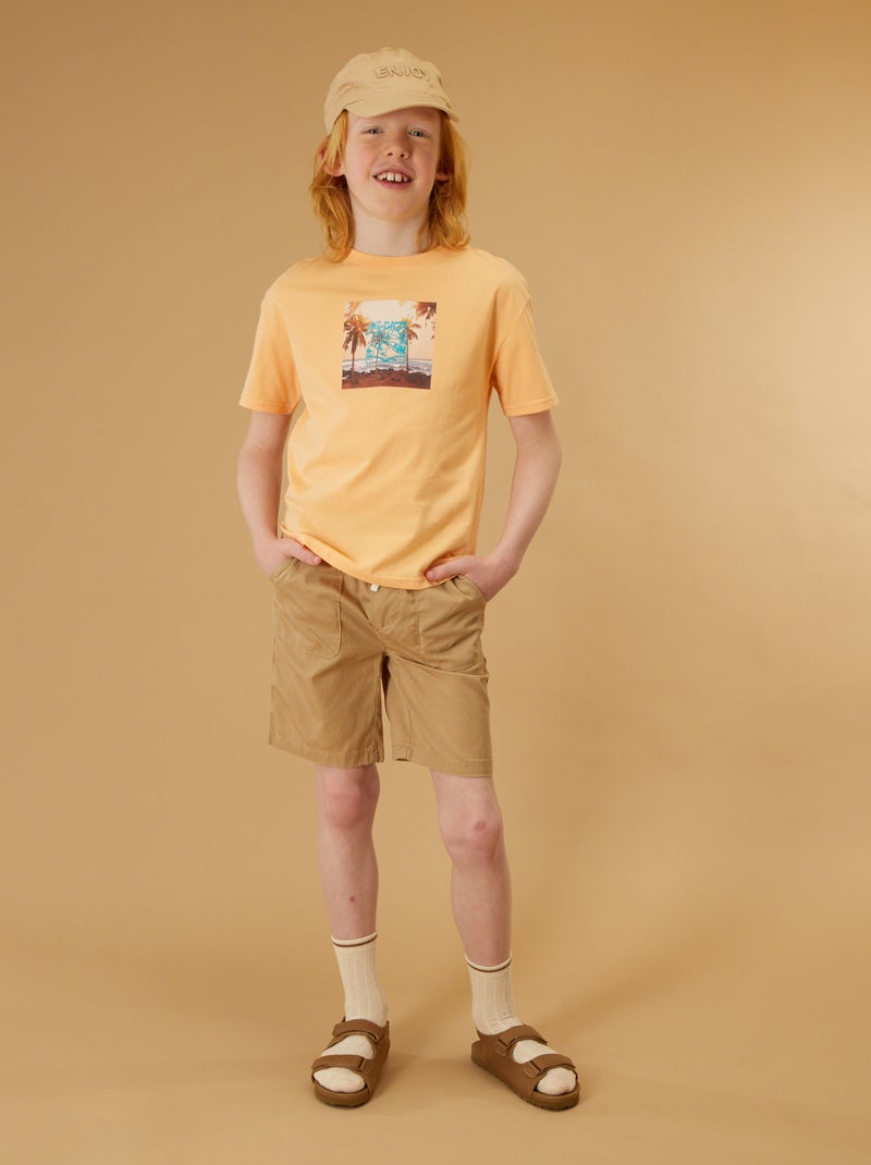Camiseta photoprint con mensaje bordado NARANJA - Kiabi