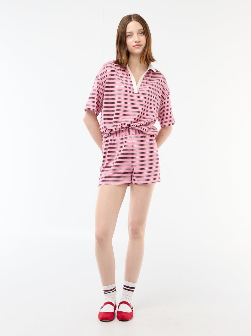 Camiseta polo ancha en tejido de rizo Rosa - Kiabi