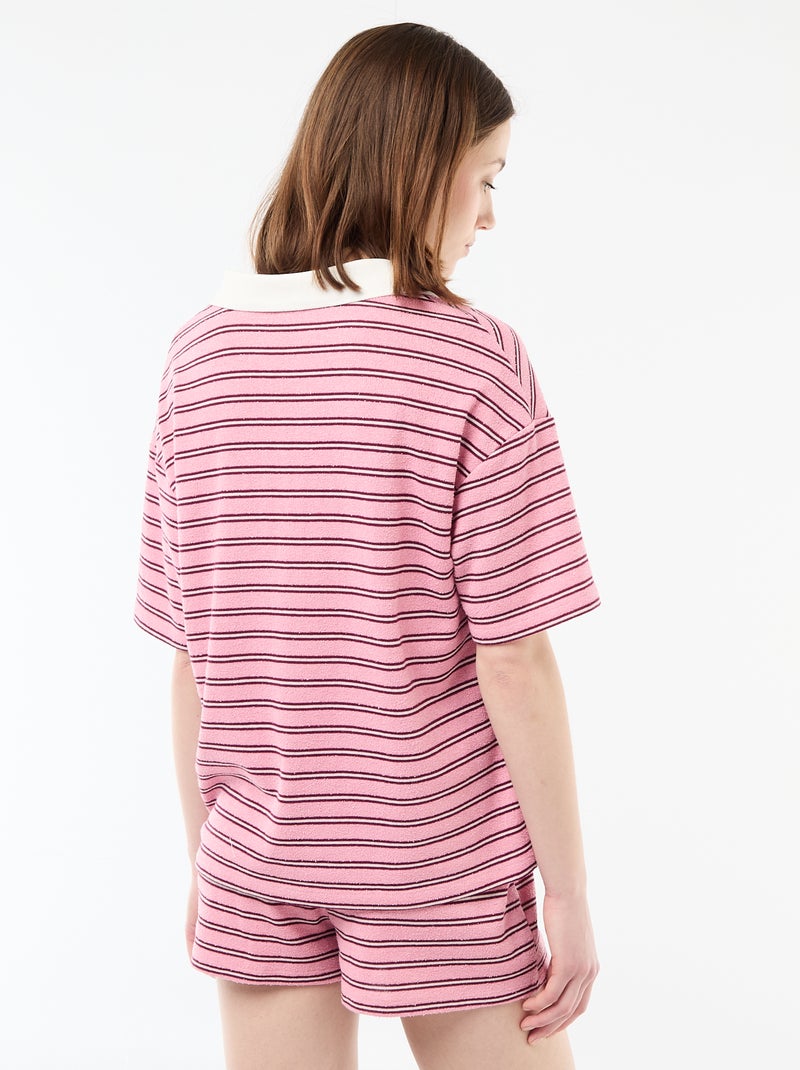 Camiseta polo ancha en tejido de rizo Rosa - Kiabi