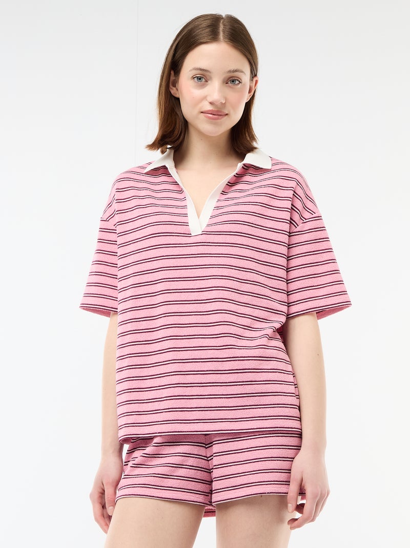 Camiseta polo ancha en tejido de rizo Rosa - Kiabi