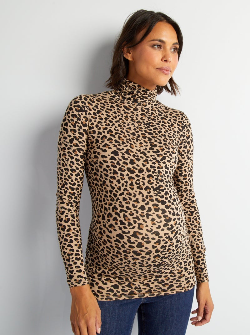 Camiseta premamá con cuello alto MARRON - Kiabi