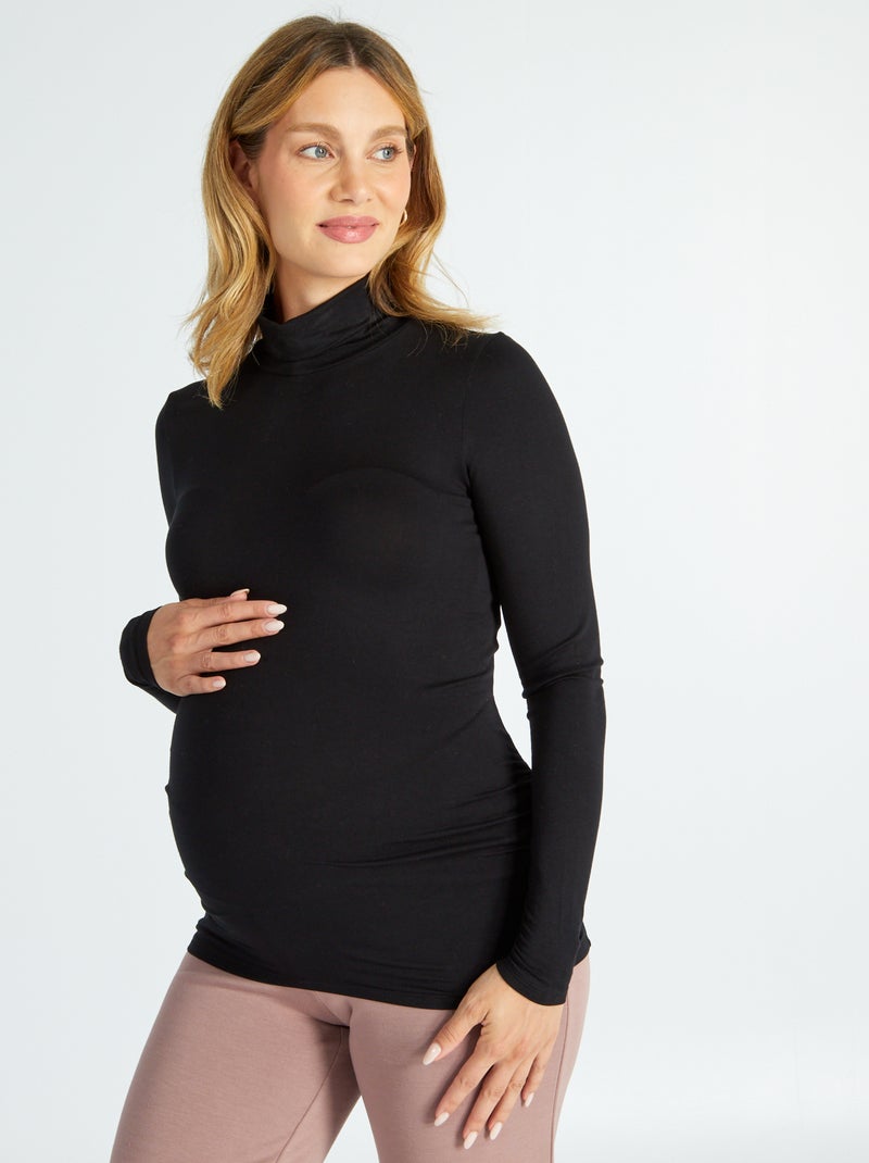Camiseta premamá con cuello alto negro - Kiabi