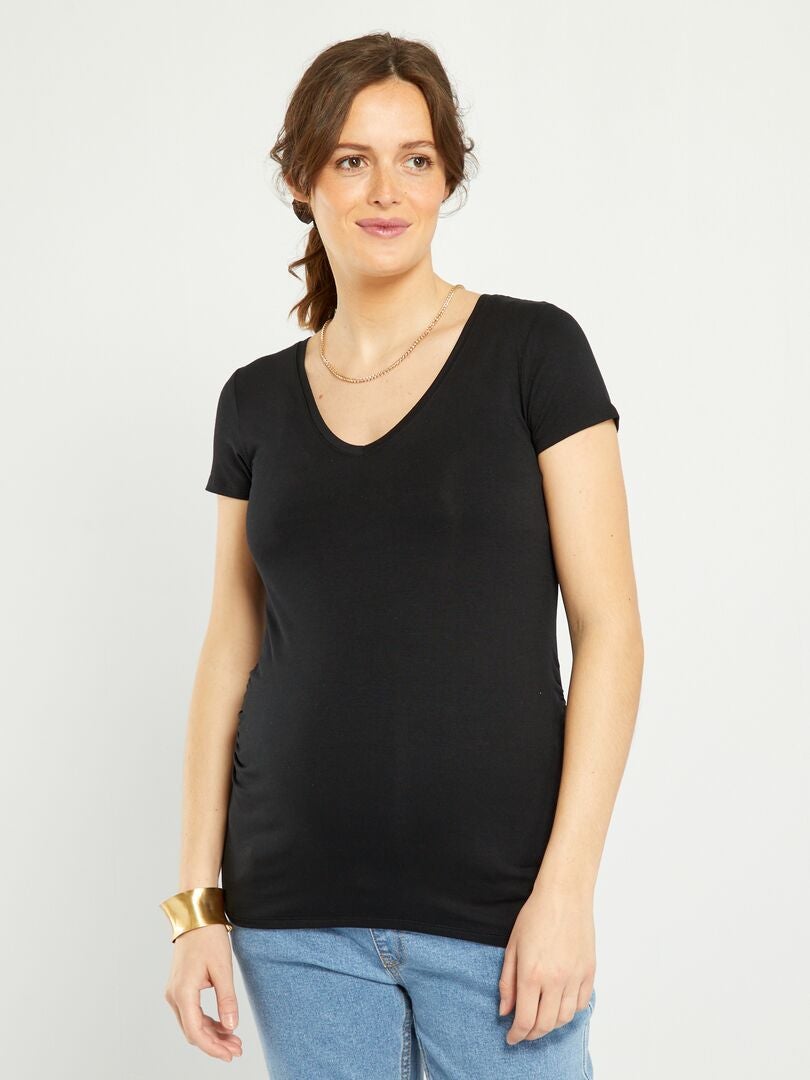 Camiseta premamá con cuello de pico Negro - Kiabi