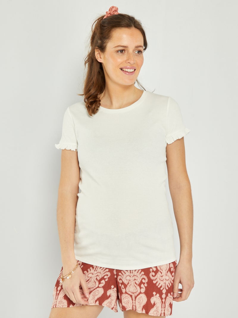 Camiseta premamá con manga festoneada Blanco - Kiabi