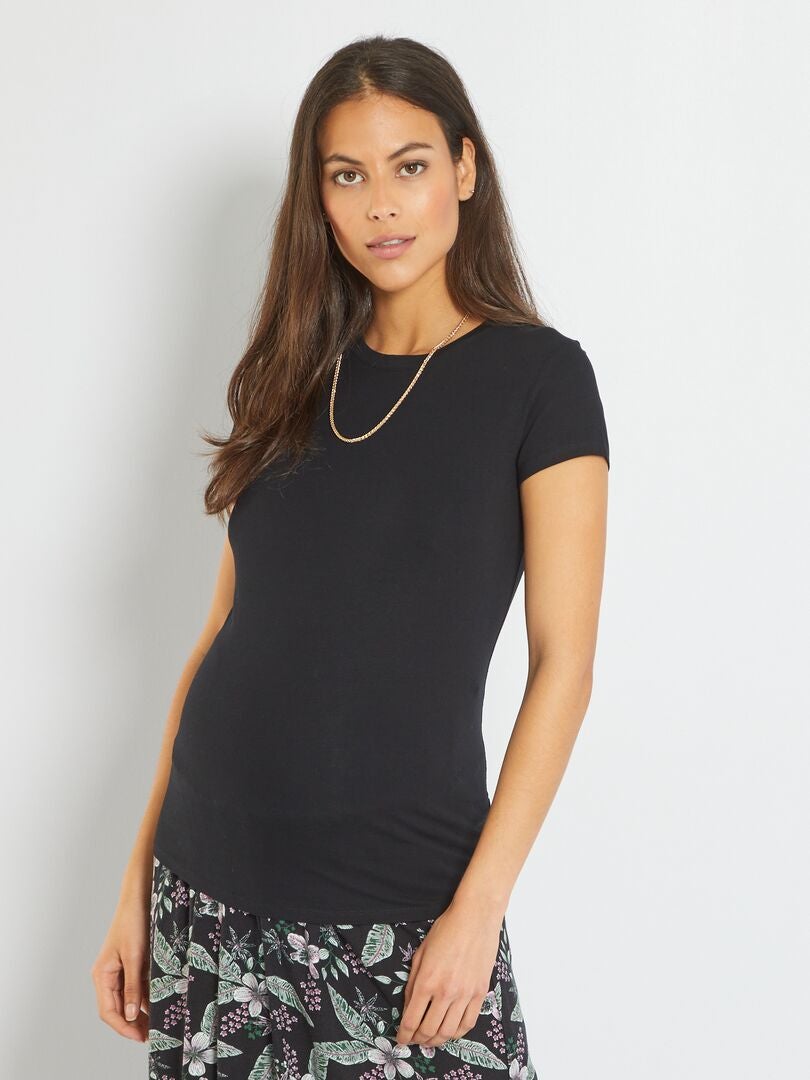 Camiseta premamá cuello redondo Negro - Kiabi