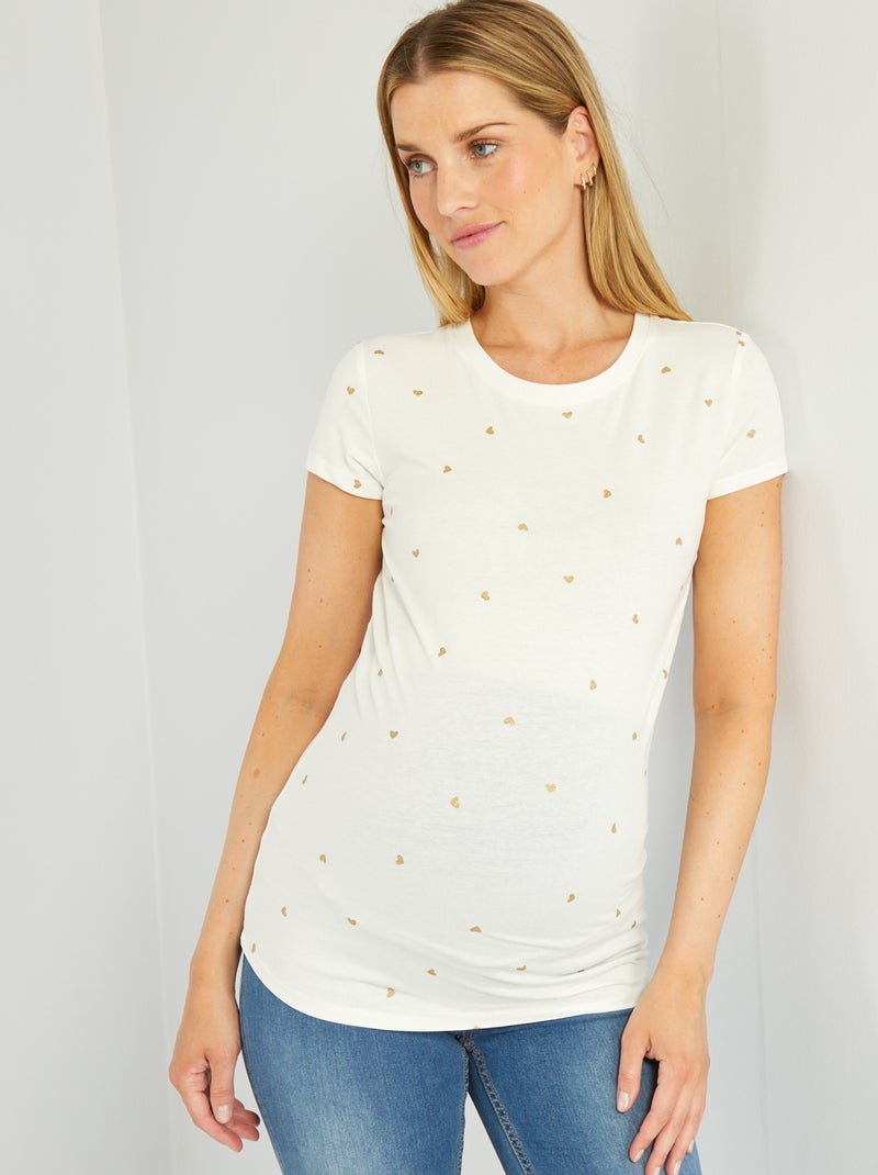 Camiseta premamá estampado corazón BLANCO - Kiabi
