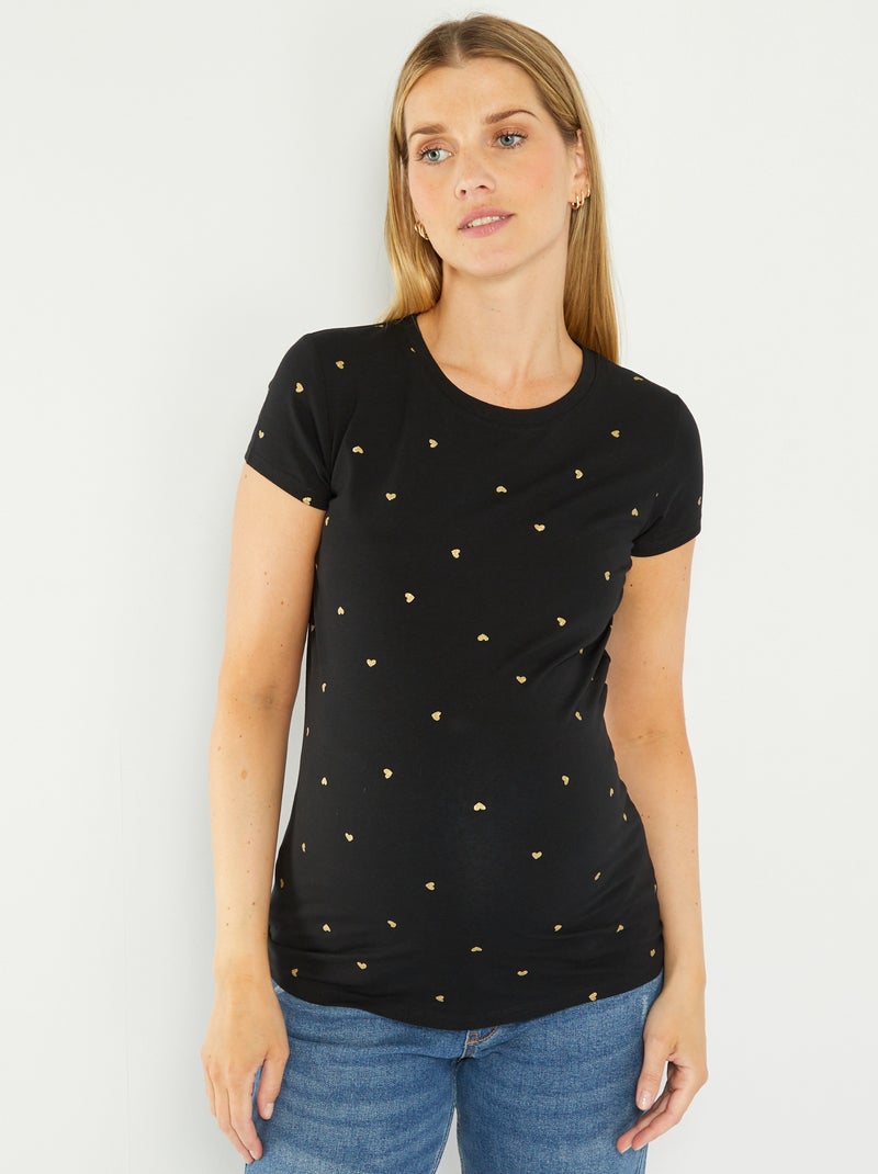 Camiseta premamá estampado corazón NEGRO - Kiabi