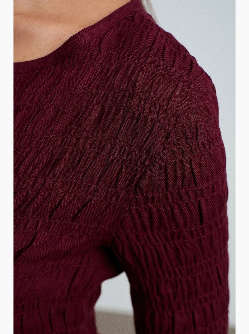 Camiseta punto texturizado abotonada manga larga dilvin Rojo burdeos - Kiabi