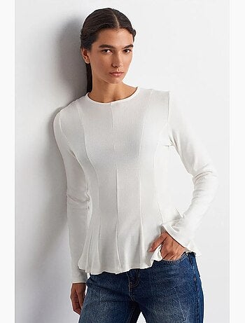 Camiseta punto texturizado bajo volante manga larga dilvin