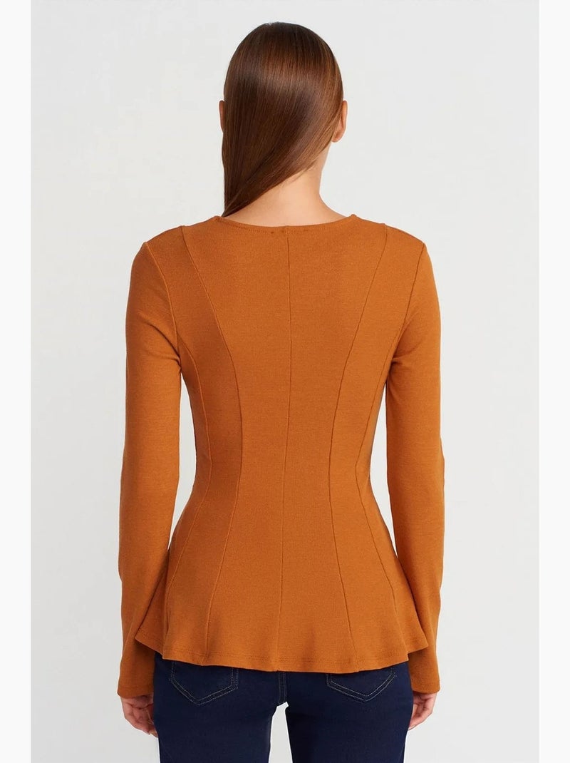 Camiseta punto texturizado bajo volante manga larga dilvin Camel - Kiabi