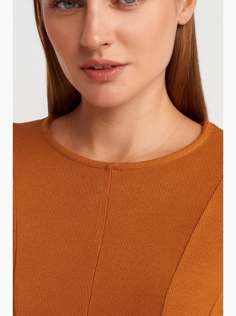 Camiseta punto texturizado bajo volante manga larga dilvin Camel - Kiabi