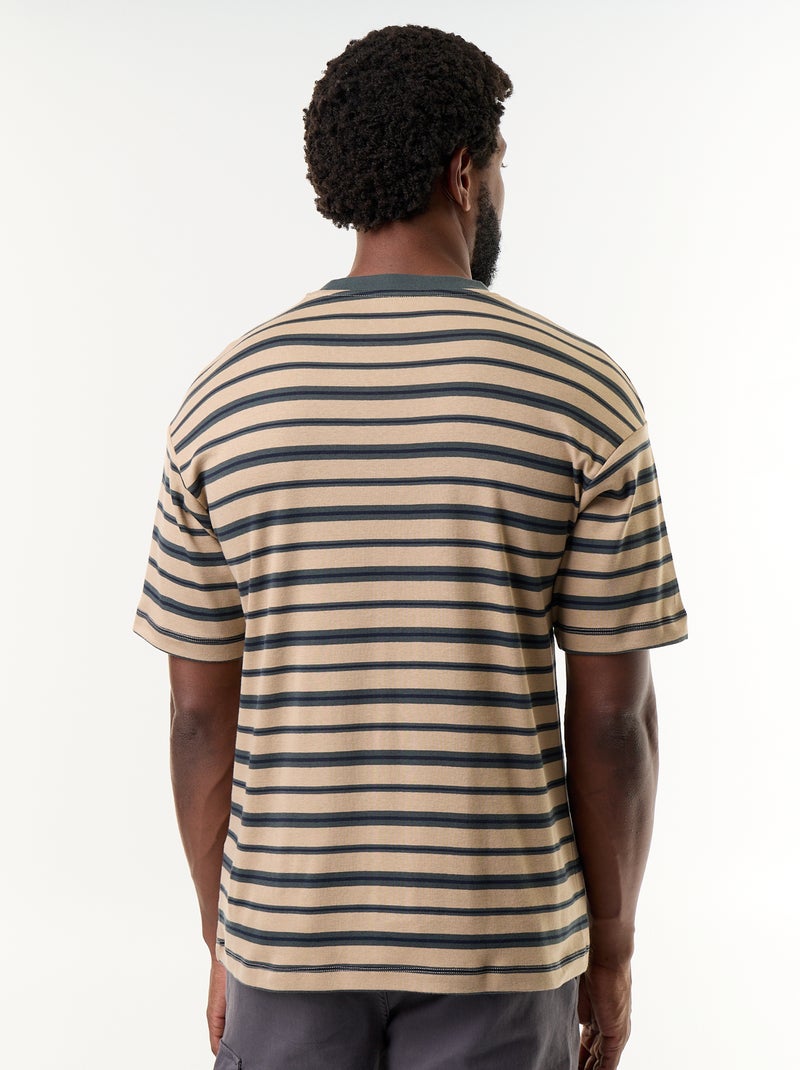 Camiseta rayada de manga corta Beige - Kiabi