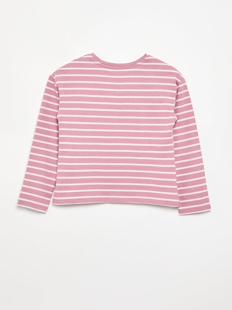 Camiseta rayada de manga larga Rosa - Kiabi