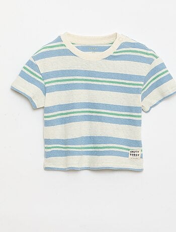 Camiseta rayada de punto de algodón y lino