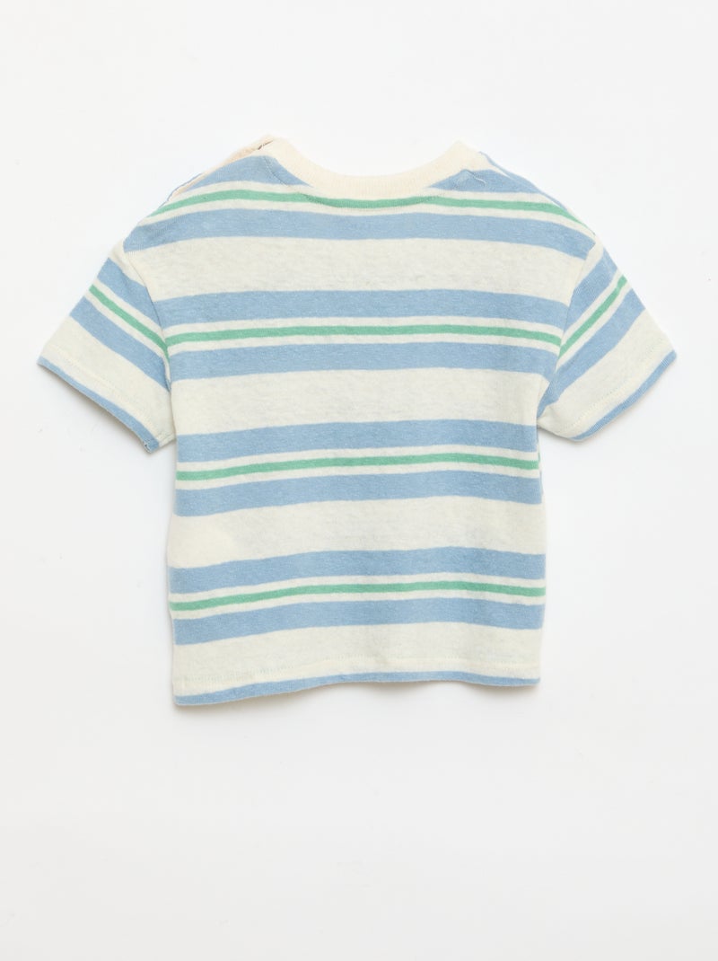 Camiseta rayada de punto de algodón y lino Azul - Kiabi