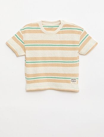 Camiseta rayada de punto de algodón y lino